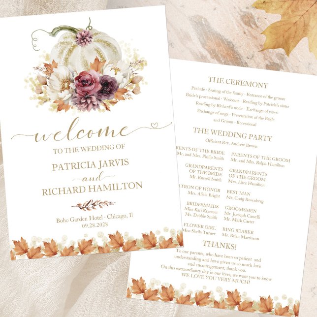 Pumpkin Blommigt Fall Wedding Ceremony Program (Skapare uppladdad)