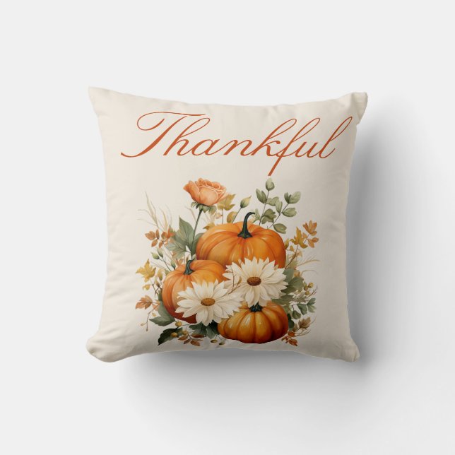 Pumpkin-Blommigt för vattenfärg - höst Kudde (Framsida)