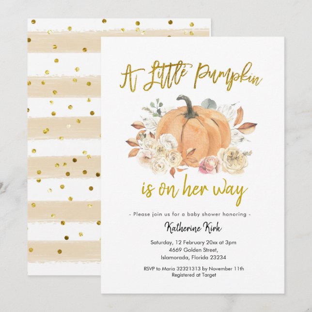Pumpkin Blommigt Girl Baby Shower-inbjudan Inbjudningar (Fram/baksida)