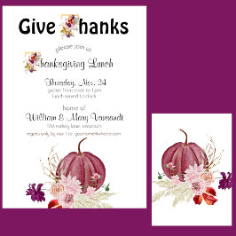 Pumpkin Blommigt Guld White Thanksgiving-inbjudan Inbjudningar