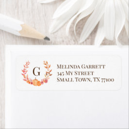 Pumpkin Blommigt Initial Monogram Fall Thanksgivin Returadress Etikett