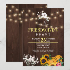 Pumpkin Blommigt Rustic Wood Ljus Friendsgiving Inbjudningar