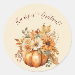 Pumpkin-Blommigt-tack och tacksam Runt Klistermärke