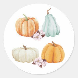 Pumpkin Blommigt Thanksgiving Fall Sticker Runt Klistermärke