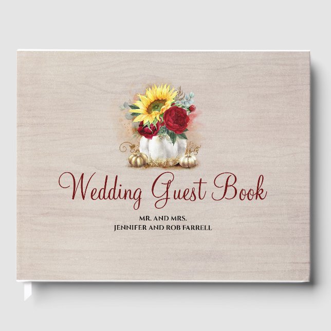 Pumpkin Blommigt Vas Rustic Fall Wedding Gästböcker (Framsida)
