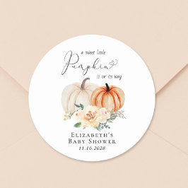 Pumpkin Blommigt Watercolor Baby Shower Runt Klistermärke