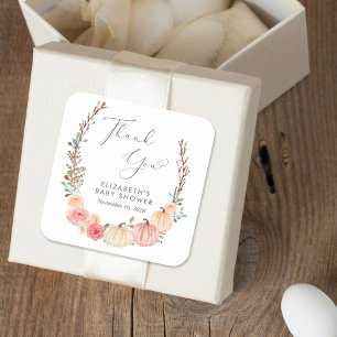 Pumpkin Blommigt Watercolor Baby Shower Tack Fyrkantigt Klistermärke