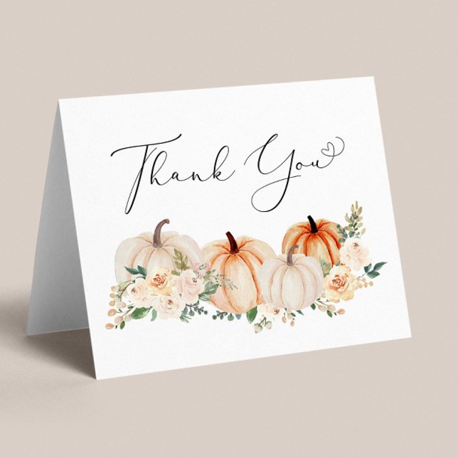 Pumpkin Blommigt Watercolor Baby Shower Tack Kort (Skapare uppladdad)