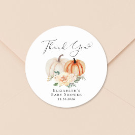 Pumpkin Blommigt Watercolor Baby Shower Tack Runt Klistermärke