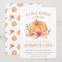Pumpkin Blommigt Watercolor Fall Baby Shower Inbjudningar
