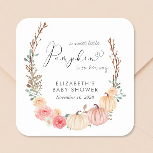 Pumpkin Blommigt Watercolor Girl Baby Shower Fyrkantigt Klistermärke