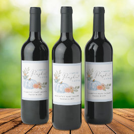 Pumpkin Blommigt Watercolor Pojke Shower Vinflaska Etikett