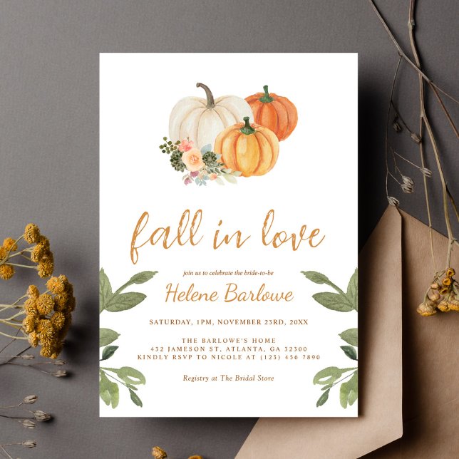 Pumpkin-Blommigten sjunker i Kärlek Möhippa Inbjudningar (Pumpkin Floral Fall In Love Bridal Shower Invitation)