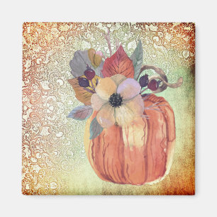 Pumpkin-blommor och snöre orange guld lila magnet