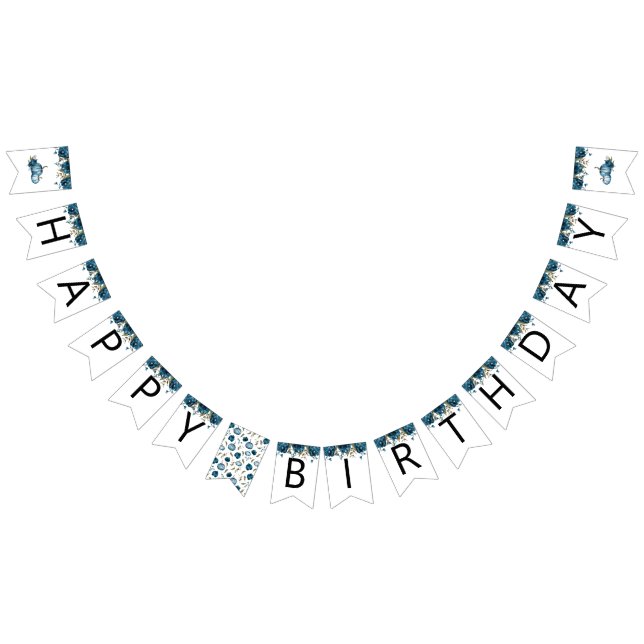 Pumpkin Blue Blommigt Grattis på födelsedagen Part Vimplar (Alla)