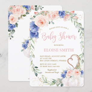 Pumpkin Blue Blommigt Wand Baby Shower Girl Inbjudningar