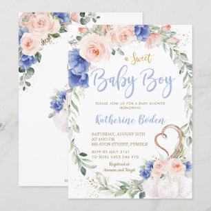 Pumpkin Blue Blommigt WandeBoy Shower Inbjudningar