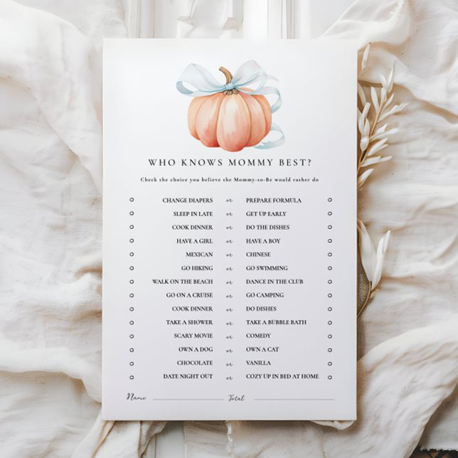 Pumpkin Blue Bow Baby Shower Activity Games (Skapare uppladdad)
