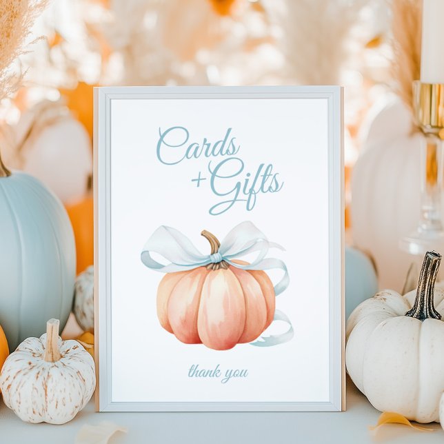 Pumpkin Blue Bow Cards & Gifts Table Sign Poster (Skapare uppladdad)