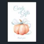 Pumpkin Blue Bow Cards & Gifts Table Sign Poster<br><div class="desc">Pumpkin Blue bow "cards and gifts" poster. Choose a stylish picture frame for it and display in on the entry table.</div>