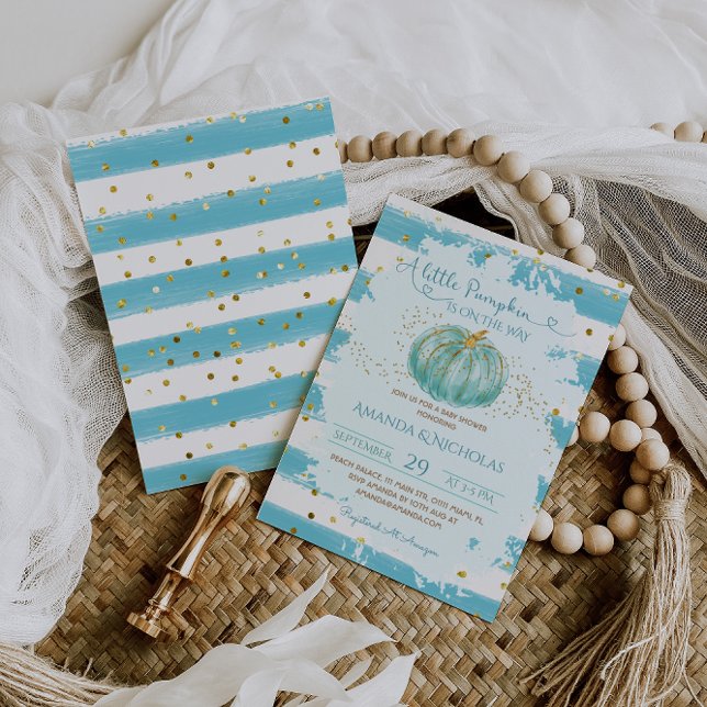 Pumpkin Blue Boy Baby Shower Inbjudningar (Skapare uppladdad)