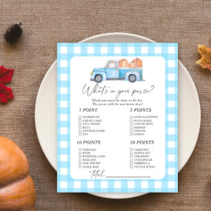 Pumpkin Blue car - What's in your purse match