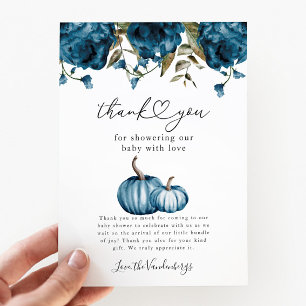 Pumpkin Blue Flower Baby Shower Tack Kort
