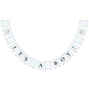 Pumpkin Blue Gingham Baby Shower Bunting Flaggor