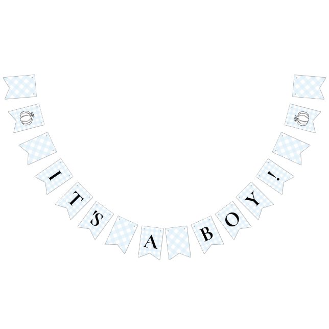 Pumpkin Blue Gingham Baby Shower Bunting Flaggor (Alla)