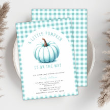 Pumpkin Blue Gingham Play Boy Shower