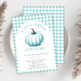 Pumpkin Blue Gingham Play Boy Shower Inbjudningar