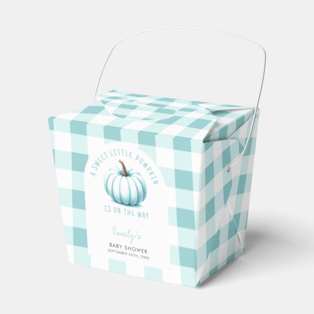 Pumpkin Blue Gingham Play Boy Shower Presentaskar (Framsidan Sidan)