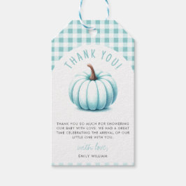 Pumpkin Blue Gingham Play Boy Shower Presentetikett