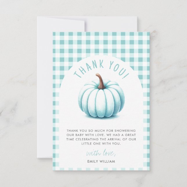 Pumpkin Blue Gingham Play Boy Shower Tack Kort (Framsida)