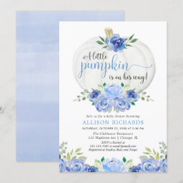 Pumpkin Blue Greenery blommigt fall babydusch Inbjudningar