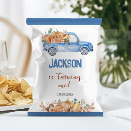 Pumpkin Blue Lastbil 1:a födelsedag Chip-slagare Reklamblad