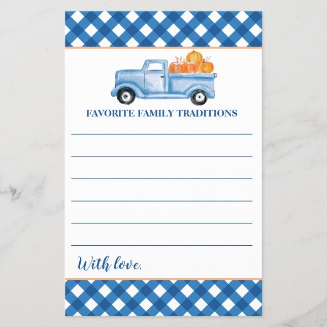 Pumpkin Blue Lastbil Baby Shower Family Traditions Flygblad (Framsidan)