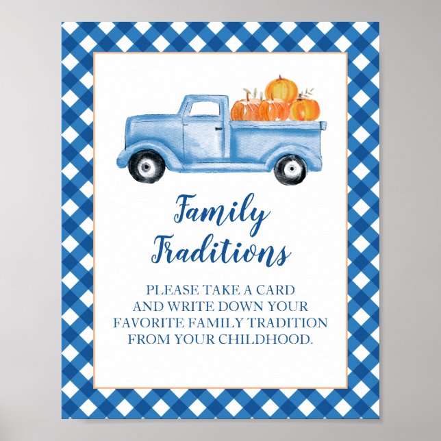 Pumpkin Blue Lastbil Baby Shower Family Traditions Poster (Framsidan)