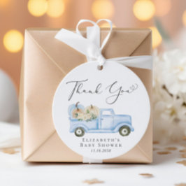 Pumpkin Blue Lastbil Baby Shower Tack Gåvor Etiketter