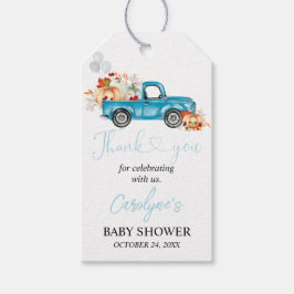 Pumpkin Blue Lastbil Baby Shower Tack Gift Märkre Presentetikett