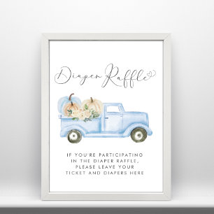Pumpkin Blue Lastbil Diaper Raffle Pojke Shower Poster