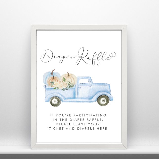Pumpkin Blue Lastbil Diaper Raffle Pojke Shower Poster (Skapare uppladdad)