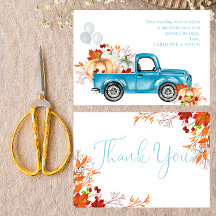 Pumpkin Blue Lastbil Fall Baby Shower Tack för dit