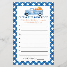 Pumpkin Blue Lastbil gissar Baby mat Shower Games Flygblad