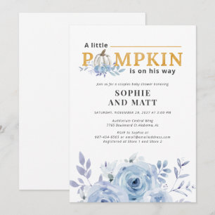 Pumpkin Blue Lilac Botanical Boys Baby Shower Inbjudningar