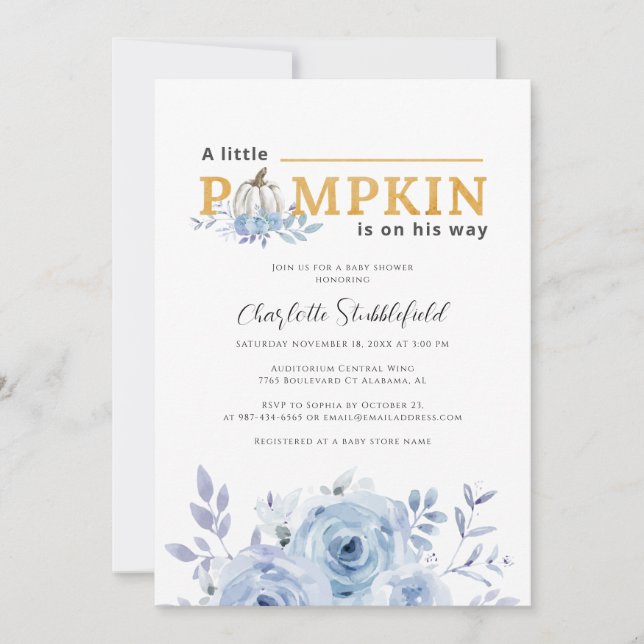 Pumpkin Blue Lilac Boy Shower Inbjudningar (Framsida)
