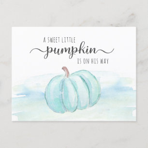 Pumpkin Blue Mint Grönt Pojke Shower by Mail Inbjudan Vykort