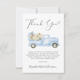 Pumpkin Blue Truck Baby Boy Shower Thank You Card Tack Kort