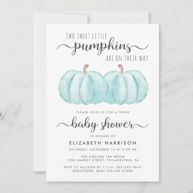 Pumpkin Blue Twin Pojke Shower-inbjudan Inbjudningar (Framsida)