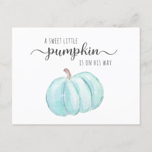Pumpkin Blue Watercolor Pojke Shower Inbjudan Vykort